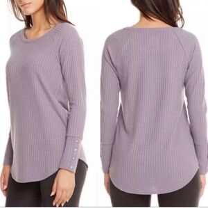 Chaser Waffle Weave Soft Knit Button Cuff Thermal Longsleeve  Lavender Small